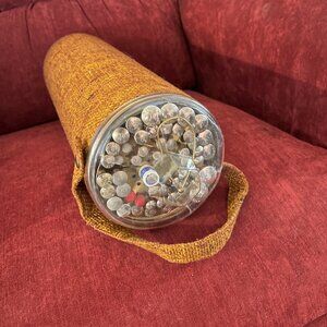 Vintage Burlap Knitting Needle Caddy/ Sorter & Guage